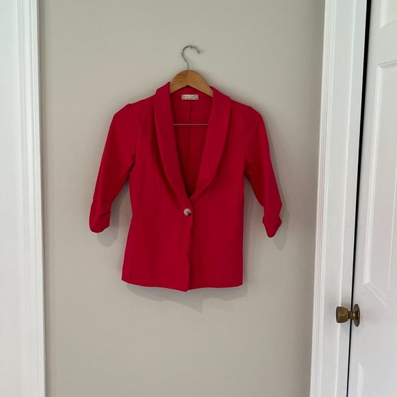 Altar’d State Blazer Hibiscus Hot Pink Stretch 3/4 Sleeve Ruched Size Small - Picture 2 of 8
